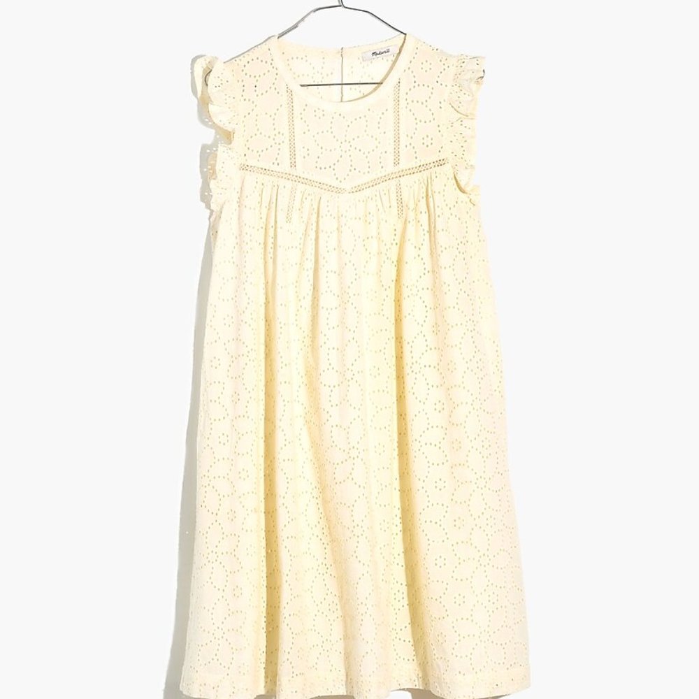 NWT Madewell Eyelet Ruffle-Sleeve Mini Dress Large